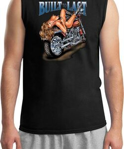 Mens Biker Shirt Built To Last Muscle Tee T-Shirt