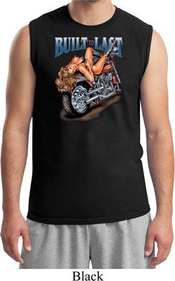 Mens Biker Shirt Built To Last Muscle Tee T-Shirt