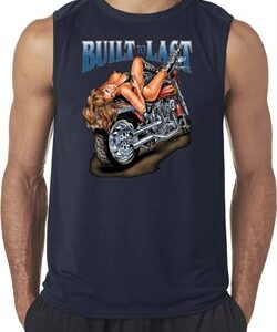 Mens Biker Shirt Built To Last Sleeveless Tee T-Shirt