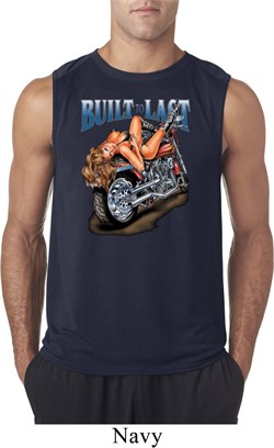 Mens Biker Shirt Built To Last Sleeveless Tee T-Shirt