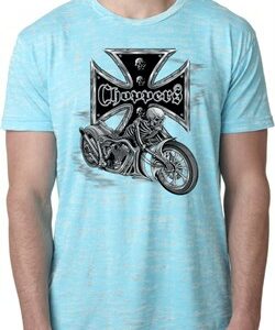 Mens Biker Shirt Chopper Cross Skeleton Burnout Tee T-Shirt