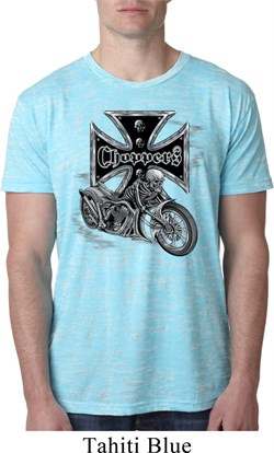 Mens Biker Shirt Chopper Cross Skeleton Burnout Tee T-Shirt