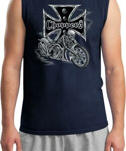 Mens Biker Shirt Chopper Cross Skeleton Muscle Tee T-Shirt