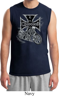 Mens Biker Shirt Chopper Cross Skeleton Muscle Tee T-Shirt