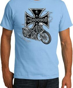 Mens Biker Shirt Chopper Cross Skeleton Organic Tee T-Shirt