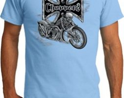 Mens Biker Shirt Chopper Cross Skeleton Organic Tee T-Shirt