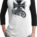 Mens Biker Shirt Chopper Cross Skeleton Raglan Tee T-Shirt