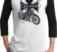 Mens Biker Shirt Chopper Cross Skeleton Raglan Tee T-Shirt