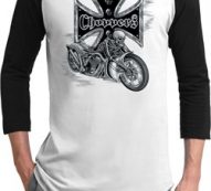 Mens Biker Shirt Chopper Cross Skeleton Raglan Tee T-Shirt