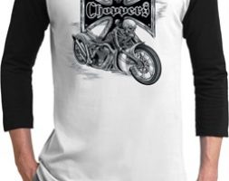 Mens Biker Shirt Chopper Cross Skeleton Raglan Tee T-Shirt
