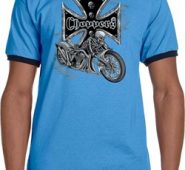 Mens Biker Shirt Chopper Cross Skeleton Ringer Tee T-Shirt