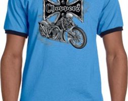 Mens Biker Shirt Chopper Cross Skeleton Ringer Tee T-Shirt