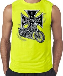 Mens Biker Shirt Chopper Cross Skeleton Sleeveless Tee T-Shirt