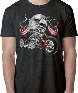 Mens Biker Shirt Eagle Biker Burnout Tee T-Shirt