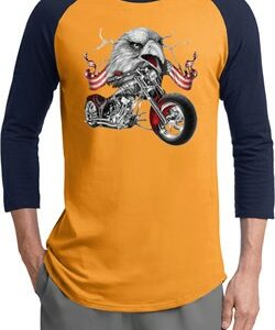 Mens Biker Shirt Eagle Biker Raglan Tee T-Shirt