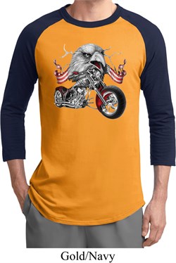 Mens Biker Shirt Eagle Biker Raglan Tee T-Shirt