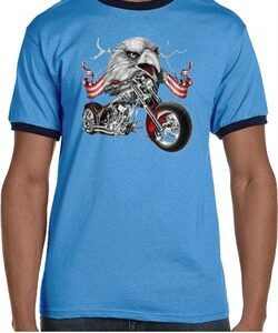 Mens Biker Shirt Eagle Biker Ringer Tee T-Shirt