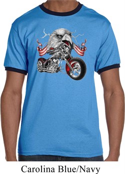 Mens Biker Shirt Eagle Biker Ringer Tee T-Shirt