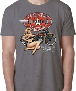 Mens Biker Shirt Full Service Gas Burnout Tee T-Shirt