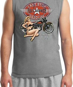 Mens Biker Shirt Full Service Gas Muscle Tee T-Shirt