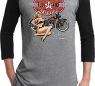 Mens Biker Shirt Full Service Gas Raglan Tee T-Shirt