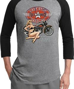 Mens Biker Shirt Full Service Gas Raglan Tee T-Shirt