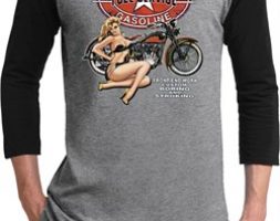 Mens Biker Shirt Full Service Gas Raglan Tee T-Shirt