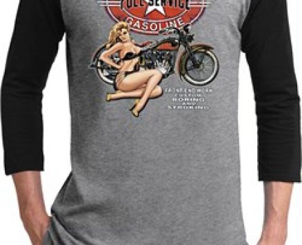 Mens Biker Shirt Full Service Gas Raglan Tee T-Shirt