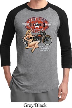 Mens Biker Shirt Full Service Gas Raglan Tee T-Shirt