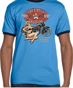 Mens Biker Shirt Full Service Gas Ringer Tee T-Shirt