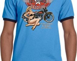 Mens Biker Shirt Full Service Gas Ringer Tee T-Shirt