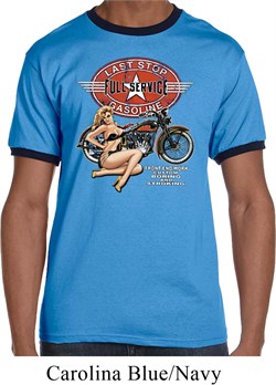 Mens Biker Shirt Full Service Gas Ringer Tee T-Shirt