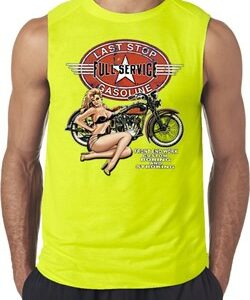 Mens Biker Shirt Full Service Gas Sleeveless Tee T-Shirt