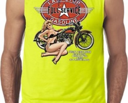 Mens Biker Shirt Full Service Gas Sleeveless Tee T-Shirt