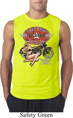 Mens Biker Shirt Full Service Gas Sleeveless Tee T-Shirt