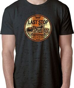 Mens Biker Shirt Last Stop Burnout Tee T-Shirt