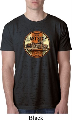 Mens Biker Shirt Last Stop Burnout Tee T-Shirt