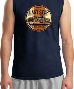 Mens Biker Shirt Last Stop Muscle Tee T-Shirt