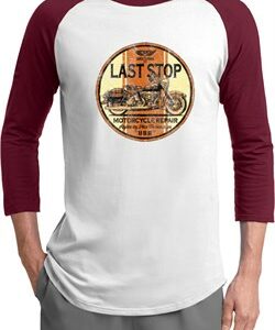 Mens Biker Shirt Last Stop Raglan Tee T-Shirt