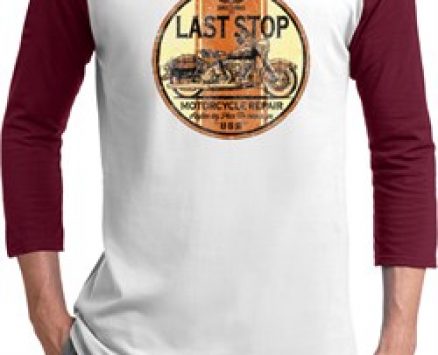 Mens Biker Shirt Last Stop Raglan Tee T-Shirt