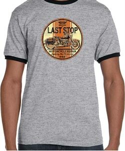 Mens Biker Shirt Last Stop Ringer Tee T-Shirt