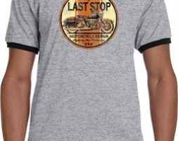 Mens Biker Shirt Last Stop Ringer Tee T-Shirt