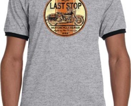 Mens Biker Shirt Last Stop Ringer Tee T-Shirt