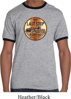 Mens Biker Shirt Last Stop Ringer Tee T-Shirt