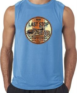 Mens Biker Shirt Last Stop Sleeveless Tee T-Shirt