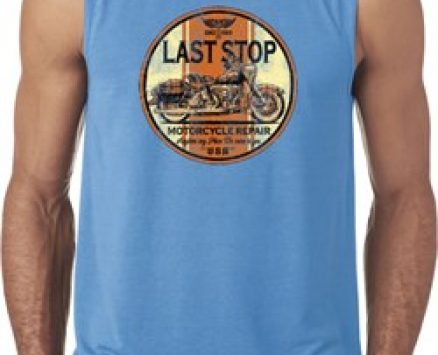 Mens Biker Shirt Last Stop Sleeveless Tee T-Shirt