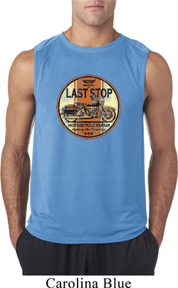 Mens Biker Shirt Last Stop Sleeveless Tee T-Shirt