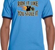 Mens Biker Shirt Ride It Like You Stole It Ringer Tee T-Shirt
