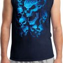 Mens Biker Shirt Screaming Blue Skulls Muscle Tee T-Shirt