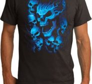 Mens Biker Shirt Screaming Blue Skulls Organic Tee T-Shirt
